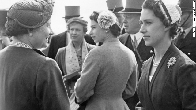 Here Queen Elizabeth is flanked by her mother and her late sister Princess Margaret (right) at the Epsom Derby in 1955. 