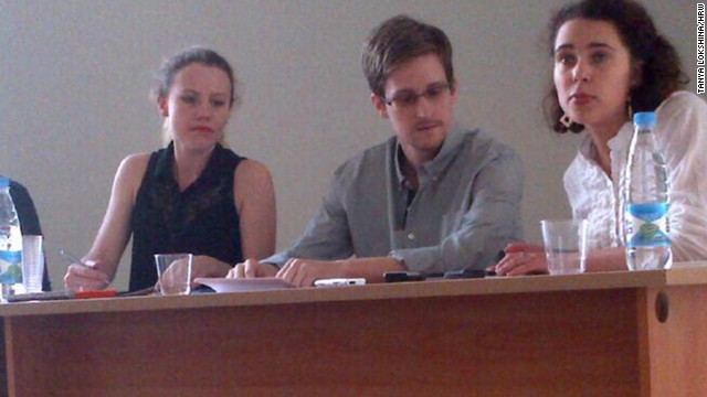 Snowden meets with human rights activists and lawyers on July 12 in a transit zone of the Russian airport. It was his first public appearance since he left Hong Kong on June 23. He announced that he was seeking refuge Russia while awaiting safe passage to Latin America, where he has been offered asylum.