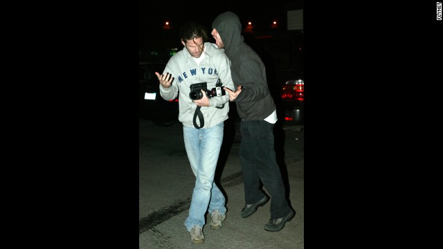 Coldplay's Chris Martin was seeing red rather than "Yellow" in January 2008. Martin was exiting a New York hospital with his wife, Gwyneth Paltrow, when he encountered a photographer (not pictured here). <a href='http://gawker.com/5002367/those-poor-paparazzi' >The singer was captured on video clashing with the paparazzo</a> and trying to take his camera.