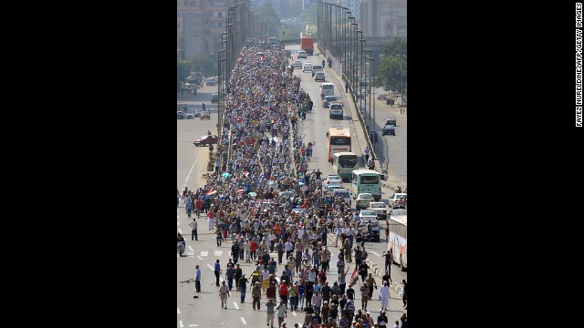 Morsy supporters march in a demonstration against the Egyptian government in Cairo on August 2. 