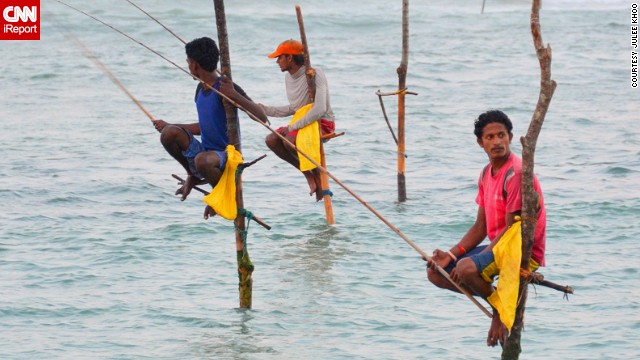Stilt fishermen <a href='http://ireport.cnn.com/docs/DOC-954858'>in Sri Lanka</a> wait for the day's catch. 