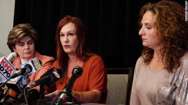 Michelle Tyler, center, has accused Filner of unwanted sexual advances. During a news conference, Tyler said that during a visit to his office in June, Filner rubbed her arm and asked for dinner dates in exchange for his helping Katherine Ragazzino, right, a brain-injured Iraq war veteran.