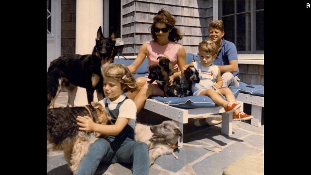 President John F. Kennedy vacations with his family in this undated photo. From left, Caroline, first lady Jacqueline Kennedy, John Jr. and JFK.