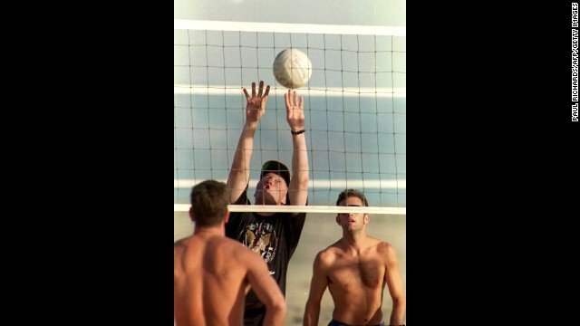 President-elect Bill Clinton plays volleyball in November 1992 on a Pacific coastal beach during a three-day vacation.