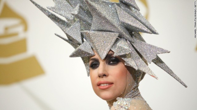  Lady Gaga poses in the press room at the 52nd Annual Grammy Awards in 2010.