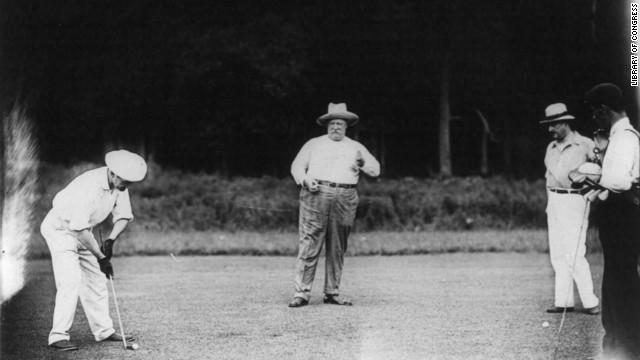 President William H. Taft liked to spend his vacation time playing golf. Here Taft, center, enjoys a round at the Chevy Chase Country Club in Maryland in 1909. 