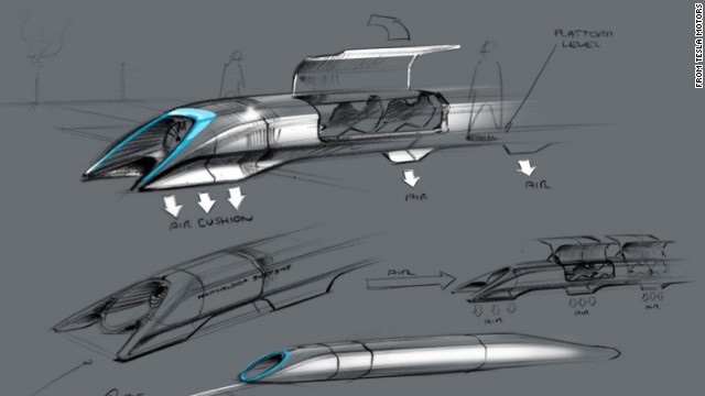 The proposed Hyperloop high-speed transport system would ferry passengers between Los Angeles and San Francisco in about 30 minutes, according to entrepreneur Elon Musk. This sketch shows what a passenger capsule might look like.