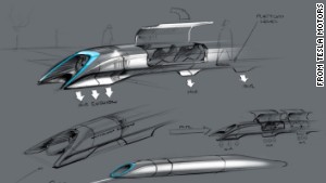 A sketch of a proposed Hyperloop capsule, posted on Tesla Motors' website Monday.