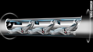 This cutaway illustration shows how passengers would be seated inside a Hyperloop capsule.