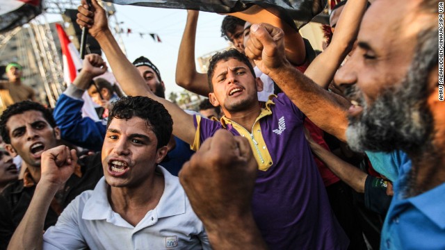 Protesters gather in Cairo's Rabaa al-Adawiya Square on Monday, August 12.
