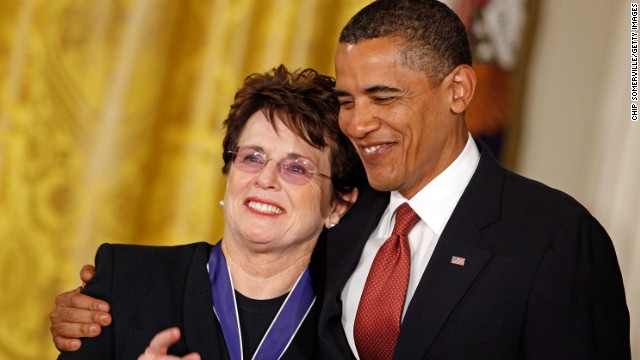 President Barack Obama awarded Bille Jean King the Presidential Medal of Freedom in the East Room of the White House in 2009. 