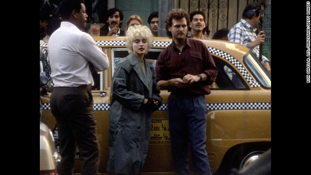 Madonna and director James Foley work on the set of "Who's That Girl" on November 24, 1987, in Los Angeles.