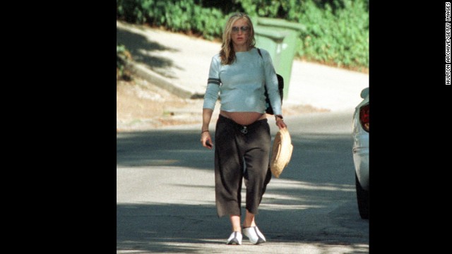 Pregnant with her second child, Rocco, Madonna walks to her car on August 11, 2000, in Hollywood Hills, California. 