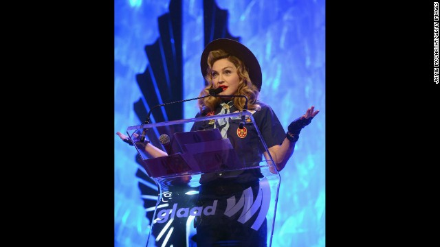 Madonna speaks onstage at the 24th Annual GLAAD Media Awards in New York on March 16, 2013.