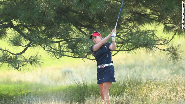 Morgan Pressel, pictured, and Jessica Korda earned the U.S. its lone point in the opening session of the Solheim Cup. 