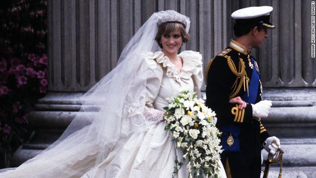 Diana and Charles were wed on July 29, 1981. The princess, clad in an Emanuel wedding dress, leaves St. Paul's Cathedral with her husband.