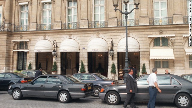 Limousines parked in front of the Ritz on August 31, 1997 -- shortly before Princess Diana and Dodi al-Fayed left the Paris hotel. The pair died in a high-speed crash after leaving the hotel. 