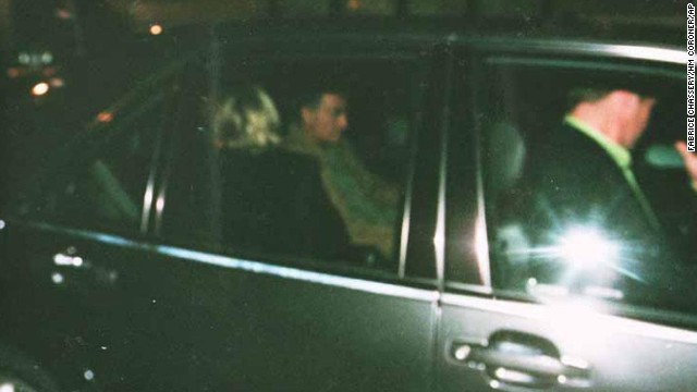 Princess Diana and Dodi al-Fayed can be seen in the back of their car after leaving the Ritz. The photo was made available in 2007 from evidence presented at an inquest into the cause of crash. 