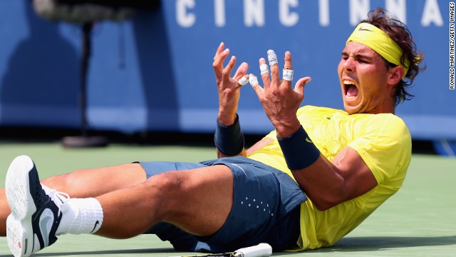 Rafael Nadal shows how much winning the Cincinnati title for the first time means to him. 