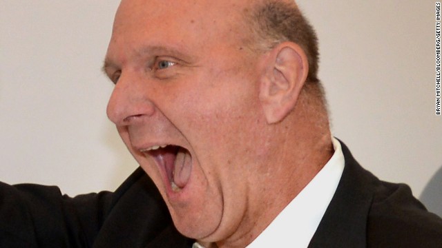 Ballmer speaks, or perhaps yells excitedly, during the 2013 opening of a Microsoft store in Troy, Michigan.