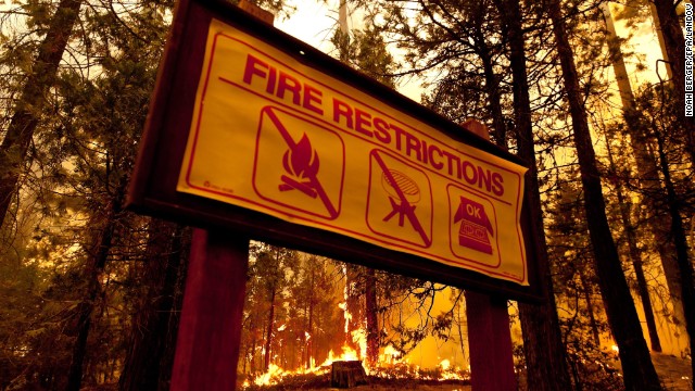 The fire approaches the border of Yosemite National Park on August 23. 