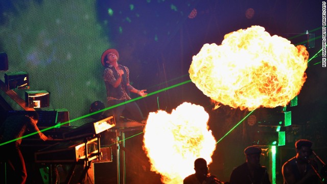 Bruno Mars took to the VMAs stage in a leopard print button-down and performed his new single "Gorilla" among laser beams and bursts of fire.