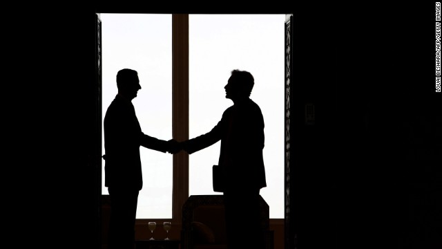 Al-Assad shakes hands with U.S. Under Secretary for Political Affairs William Burns in Damascus on February 17, 2010. Burns met the Syrian leader a day after Washington named its first ambassador to Damascus in five years.