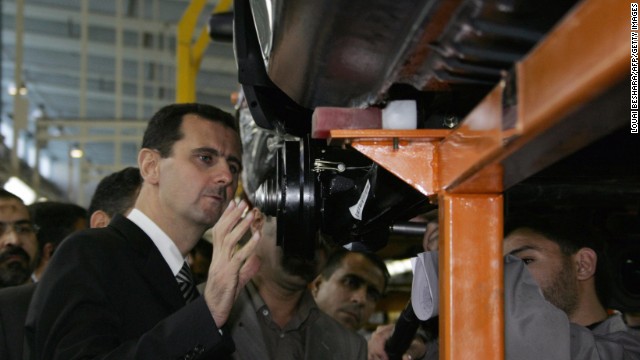 Al-Assad visits a Saba car production factory on December 13, 2007.