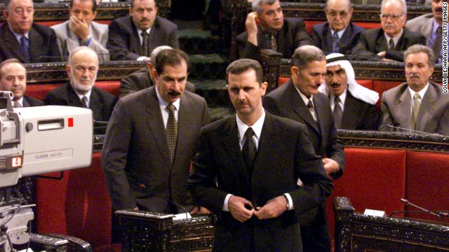 Al-Assad prepares to deliver a speech to parliament on July 17, 2000. It would be his first speech to parliament after taking the oath of office to become Syria's new president.
