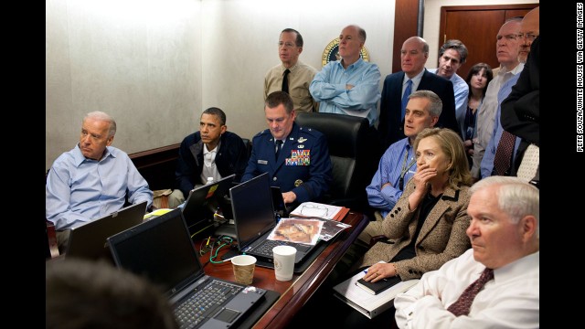President Barack Obama and members of his national security team monitor the Navy SEALs raid that killed Osama bin Laden in 2011. It was a crucial moment in American history, and White House photographer Pete Souza captured the tension in the room. "It was probably one of the most anxiety-filled periods of time, I think, in the lives of the people who were assembled," counterterrorism adviser <a href='http://www.cnn.com/2011/POLITICS/05/03/iconic.obama.photo/index.html'>John Brennan later told reporters</a>. A classified document on the table was obscured by the White House.