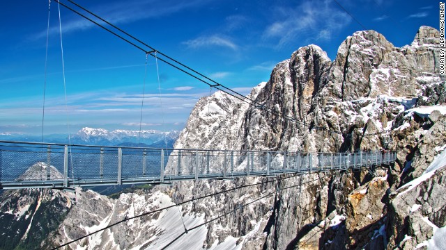 Visitors to Dachstein's Stairway to Nothingness must first cross Austria's highest bridge, which is 328 feet (100 meters) long and straddles a drop of 1,300 feet (396 meters). Then they face 14 steps that descend from the cliff face and which are surrounded by glass walls. 