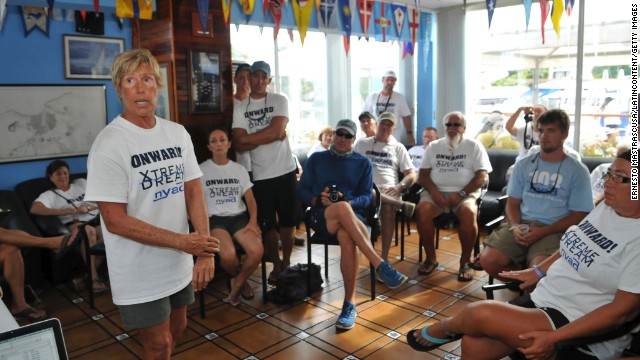 Nyad speaks during a press conference in Havana, Cuba, on Friday, August 30.