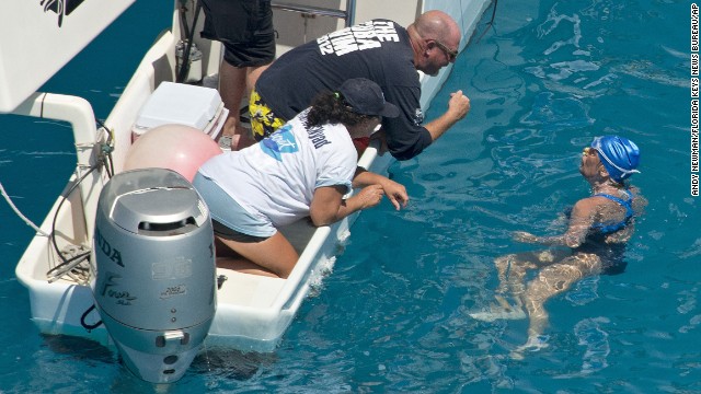 Nyad talks with her crew on September 2.