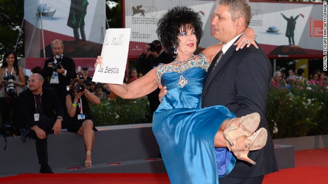 Italian actress Valeria Solarino attends the "L'Intrepido" premiere dressed as Elizabeth Taylor at the Venice Film Festival on September 4.