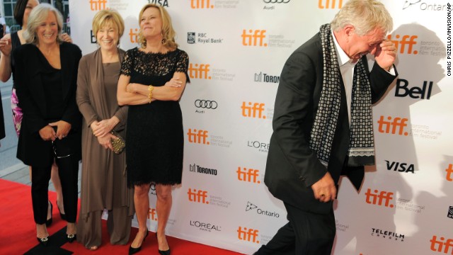 Tom Berenger shares a laugh with co-stars Meg Tilly, from left, Glenn Close, Mary Kay Place and JoBeth WIlliams before the reunion screening of the 1983 film "The Big Chill" on September 5.