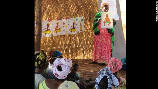 A participant in a program sponsored by Tostan in Mali teaches infant care. Molly Melching, founder of Tostan, has lived and worked in Senegal since 1974. Her early experience working with children in Dakar and living in a rural village reinforced her belief that many development efforts did not address the true needs of African communities. She and villagers began to develop a learning program using African languages and traditional methods of learning. To date, more than 2 million people have been reached indirectly through this "organized diffusion" model.