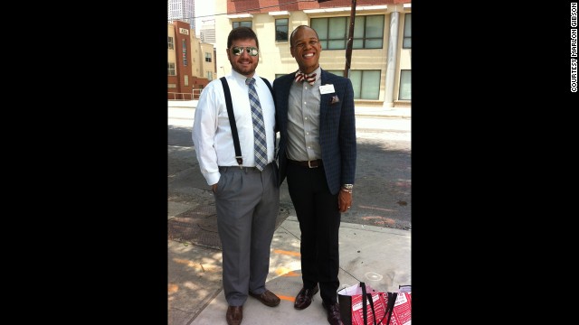 Gibson poses with his friend, Drew Harvil, in May 2013 at Emory University in Atlanta, where Gibson works. 