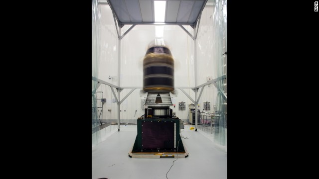 During final preparations for launch, engineers mount the spacecraft onto a spin table and rotate it at high speeds to make sure it's perfectly balanced for flight.