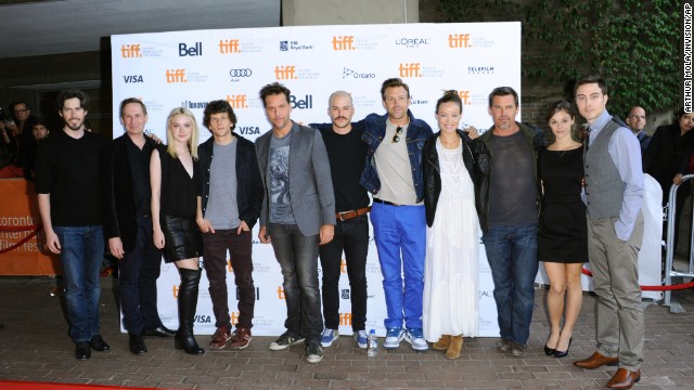 Jason Reitman, left, Scott Thompson, Dakota Fanning, Jesse Eisenberg, Dane Cook, Marc-André Grondin, Jason Sudeikis, Olivia Wilde, Josh Brolin, Jordan Hayes and Jarod Einsohn arrive at Jason Reitman's live reading of "Boogie Nights" on Day
Two of the film festival at the Ryerson Theatre on September 6.