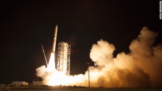 NASA's Lunar Atmosphere and Dust Environment Explorer (LADEE) observatory launches aboard the Minotaur V rocket from the Mid-Atlantic Regional Spaceport at NASA's Wallops Flight Facility on Friday, September 6, in Virginia. 