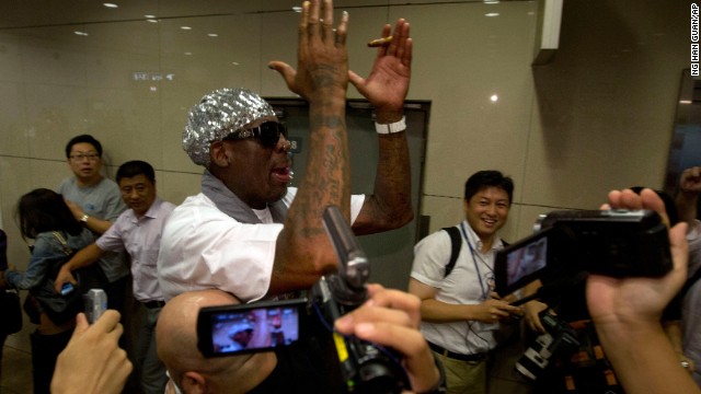 Rodman faces questions about detained American Bae at the Beijing airport on September 7. "It is not my job to talk about Kenneth Bae," he told reporters. 