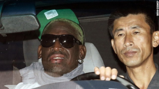 Rodman rides to the Pyongyang airport on September 7 after his five-day trip to North Korea.