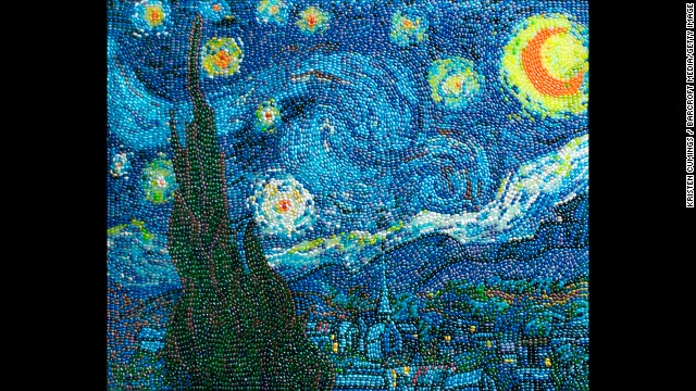 "Starry Night" by van Gogh recreated by Kristen Cumings using jelly beans.