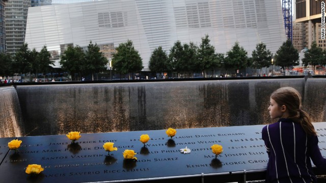 Charlotte Newman, 8, visits the National September 11 Memorial on September 8. 