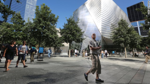 A visitor to the National September 11 Memorial & Museum takes in the sight as he walks past on September 6.