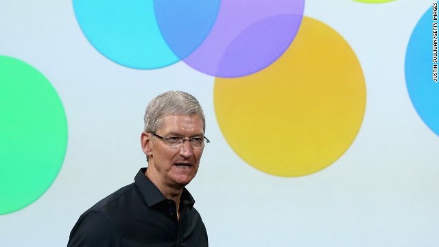 Apple CEO Tim Cook speaks during Tuesday's iPhone 5S and iPhone 5C event at the Apple campus in Cupertino, California. 