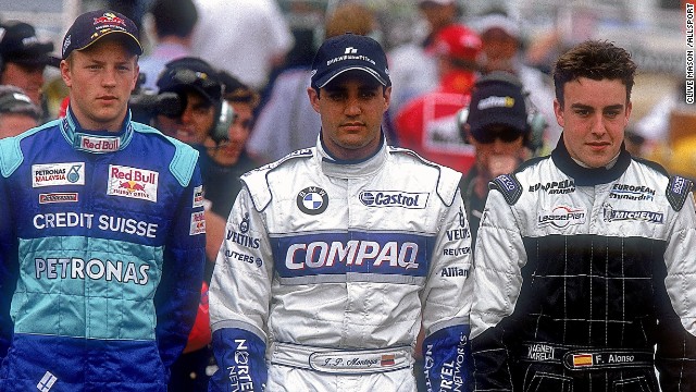 Raikkonen (left) was one of many talented drivers making their F1 debut in 2001, along with future McLaren teammate Juan Pablo Montoya and Fernando Alonso (right) -- who he would partner at Ferrari in 2014.
