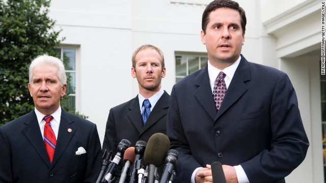 Rep. Devin Nunes, right, is one of few House Republicans openly working on a possible compromise resolution on Syria. The Californian also sits on the House Intelligence Committee. Rep. Jim Costa, R-California, is at right with Jason Hubbard.