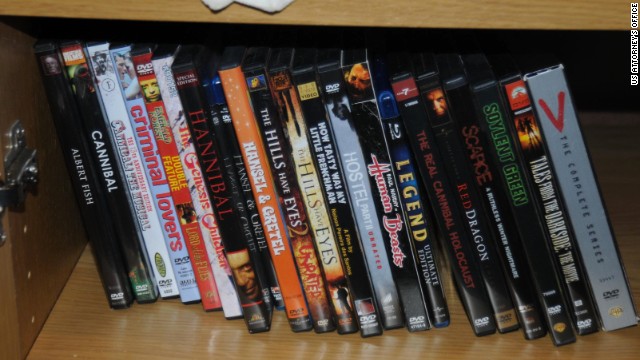 Several DVDs focusing on cannibalism were found on his shelves.