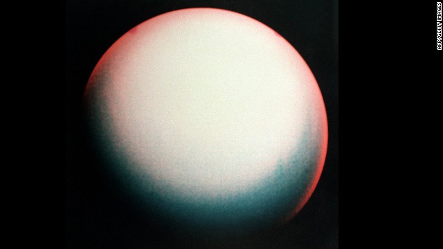  A false color view of Uranus made from images taken by Voyager 2. 